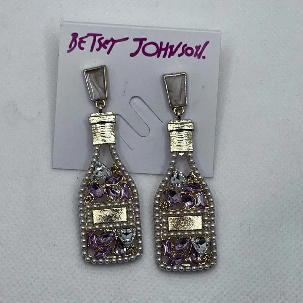 EARRINGS! Betsey Johnson Champagne bottle CHEERS🥂 Gemstone Bubbles BNWT